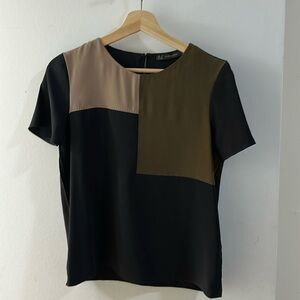 Zara Black Color Block Short Sleeve Blouse. In great condition!